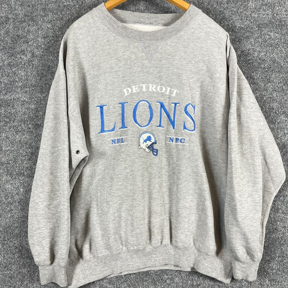 VTG Detroit Lions Sweatshirt Mens XL Gray Embroidered Crewneck Pullover 90s Y2k